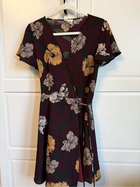 Women’s Burgundy/purple Floral Wrap Dress